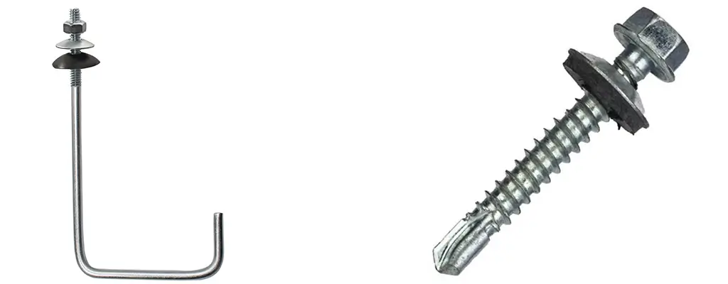 8 Tipos de telhados industriais: Vantagens e Desvantagens 2 Gancho Tipo L e Parafuso Autobrocante, para fixação de telhas.